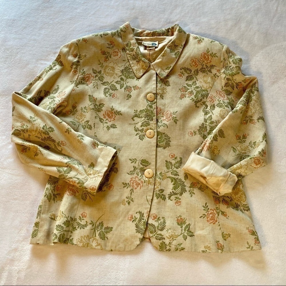 Vintage Paul Harris Lined Floral Linen Rayon Blazer Size Large - Picture 3 of 15